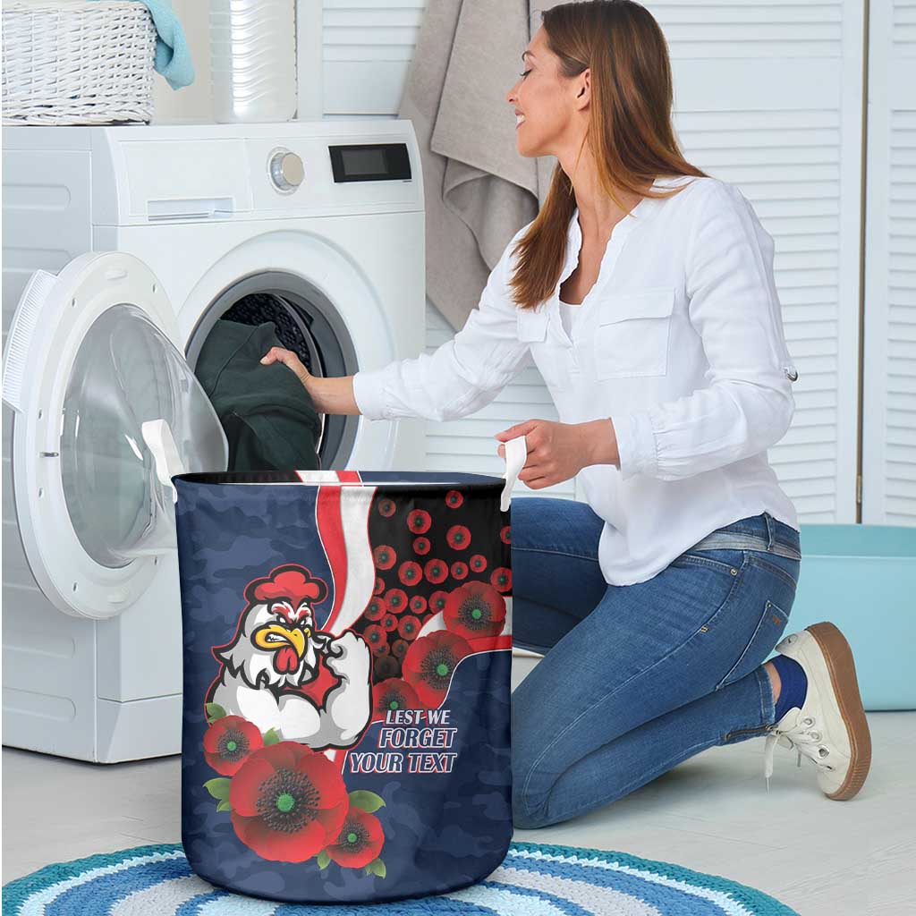 Sydney Roosters ANZAC Personalised Laundry Basket Lest We Forget Poppy Camo