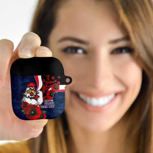 Sydney Roosters ANZAC Personalised AirPods Case Lest We Forget Poppy Camo