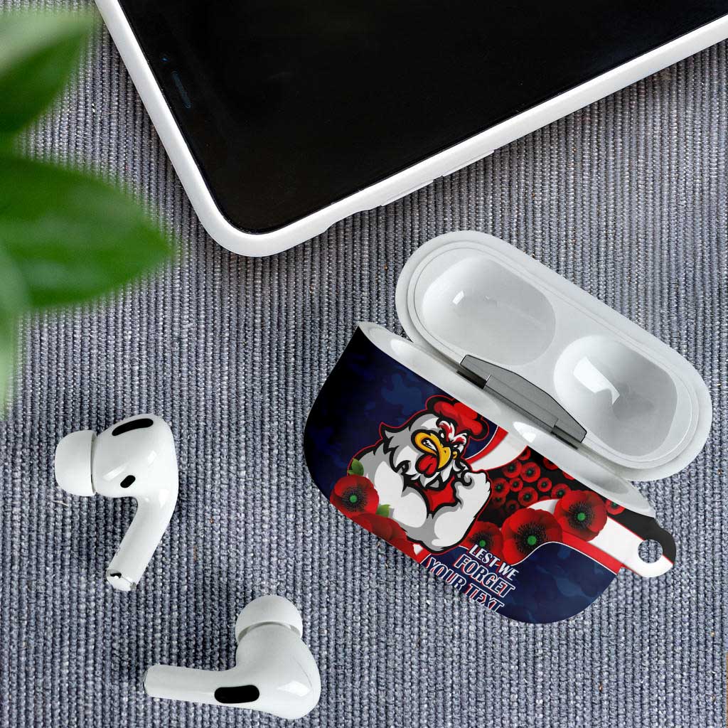 Sydney Roosters ANZAC Personalised AirPods Case Lest We Forget Poppy Camo