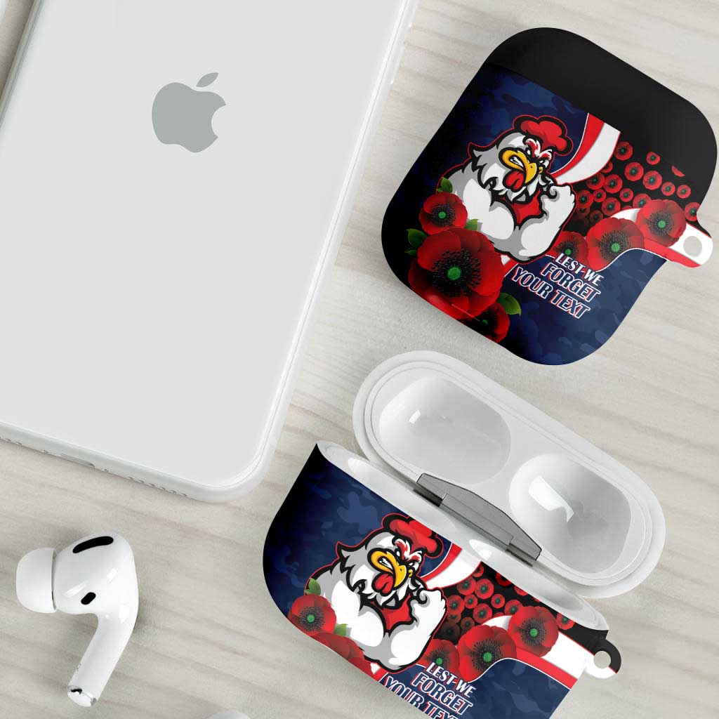 Sydney Roosters ANZAC Personalised AirPods Case Lest We Forget Poppy Camo