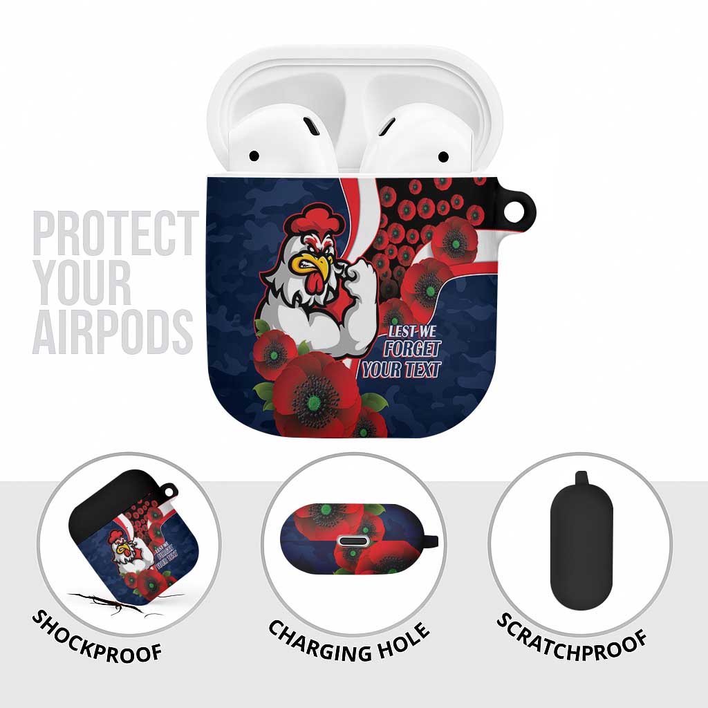Sydney Roosters ANZAC Personalised AirPods Case Lest We Forget Poppy Camo