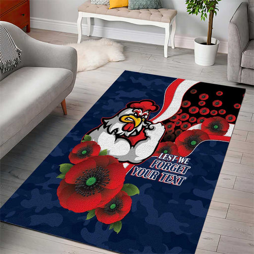 Sydney Roosters ANZAC Personalised Area Rug Lest We Forget Poppy Camo