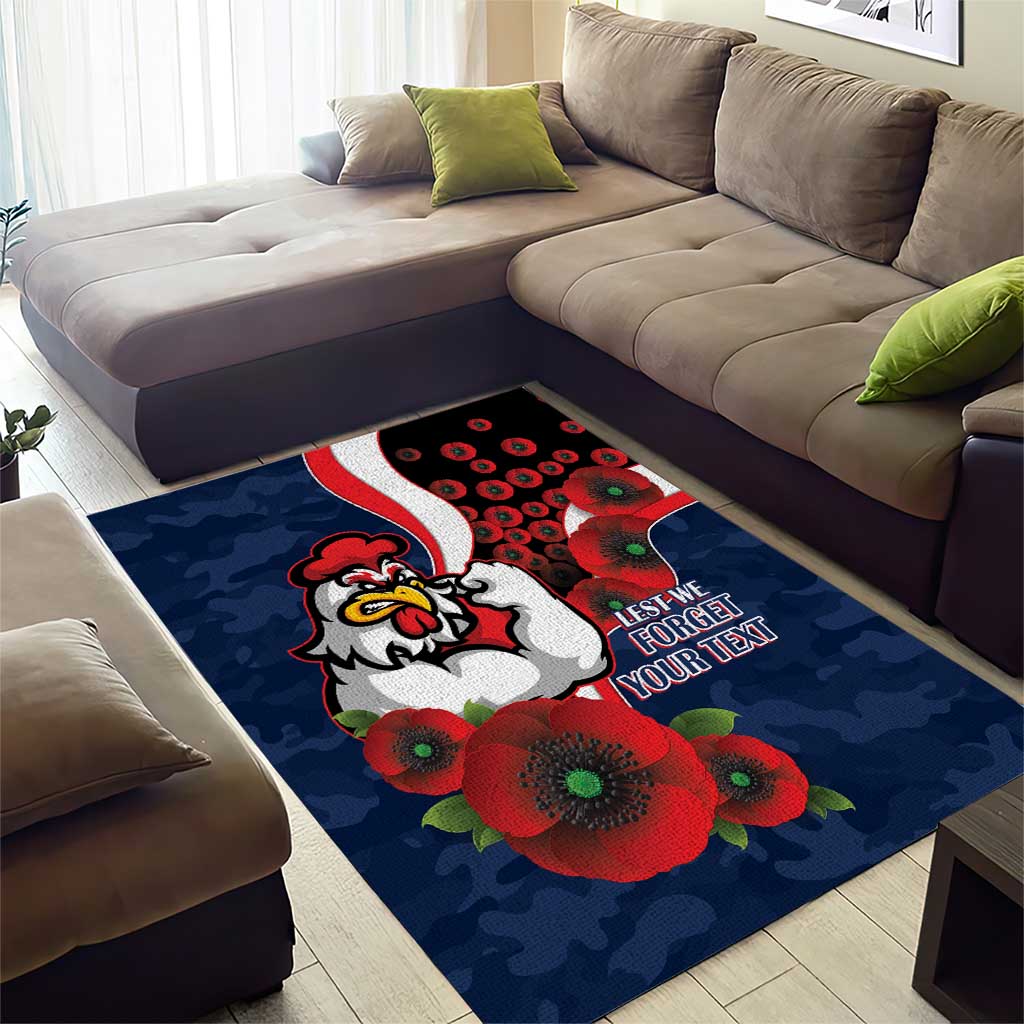 Sydney Roosters ANZAC Personalised Area Rug Lest We Forget Poppy Camo