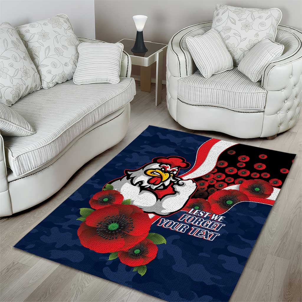 Sydney Roosters ANZAC Personalised Area Rug Lest We Forget Poppy Camo
