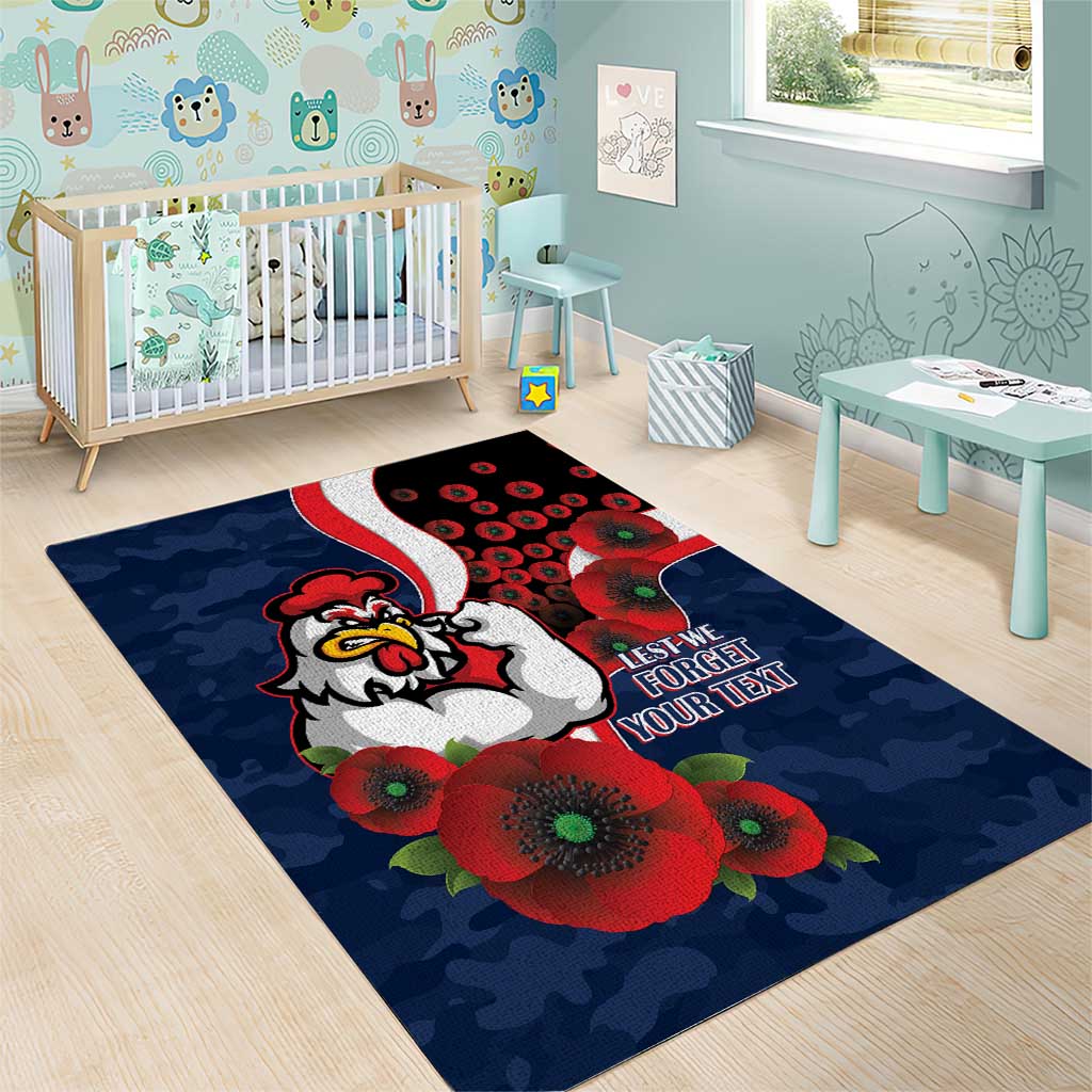 Sydney Roosters ANZAC Personalised Area Rug Lest We Forget Poppy Camo