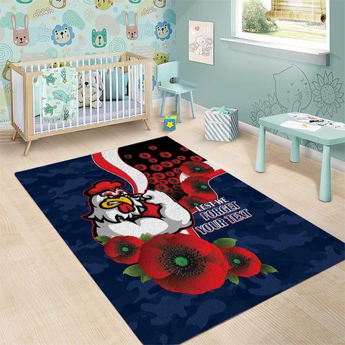 Sydney Roosters ANZAC Personalised Area Rug Lest We Forget Poppy Camo