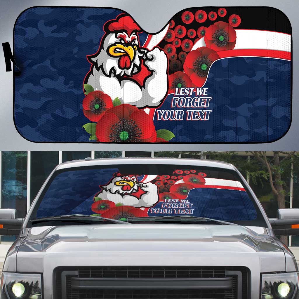Sydney Roosters ANZAC Personalised Auto Sun Shade Lest We Forget Poppy Camo