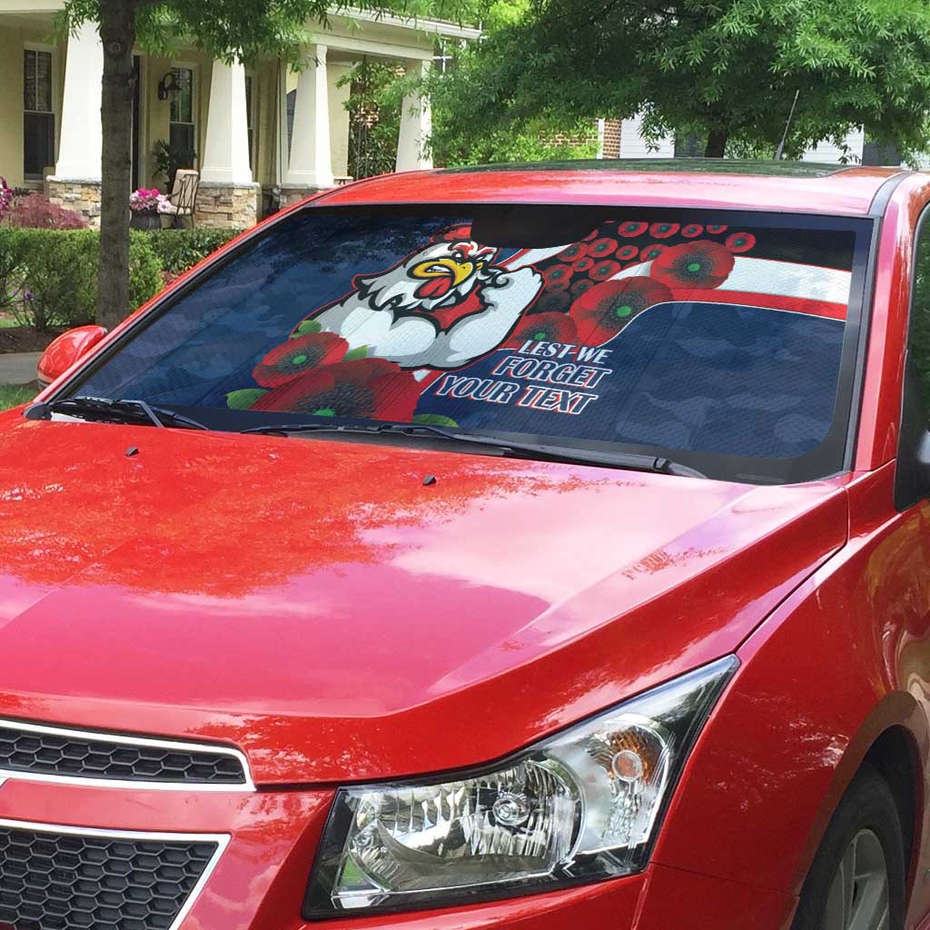 Sydney Roosters ANZAC Personalised Auto Sun Shade Lest We Forget Poppy Camo