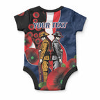 Sydney Roosters ANZAC Personalised Baby Onesie Lest We Forget Poppy Camo