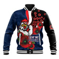 Sydney Roosters ANZAC Personalised Baseball Jacket Lest We Forget Poppy Camo