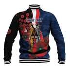 Sydney Roosters ANZAC Personalised Baseball Jacket Lest We Forget Poppy Camo