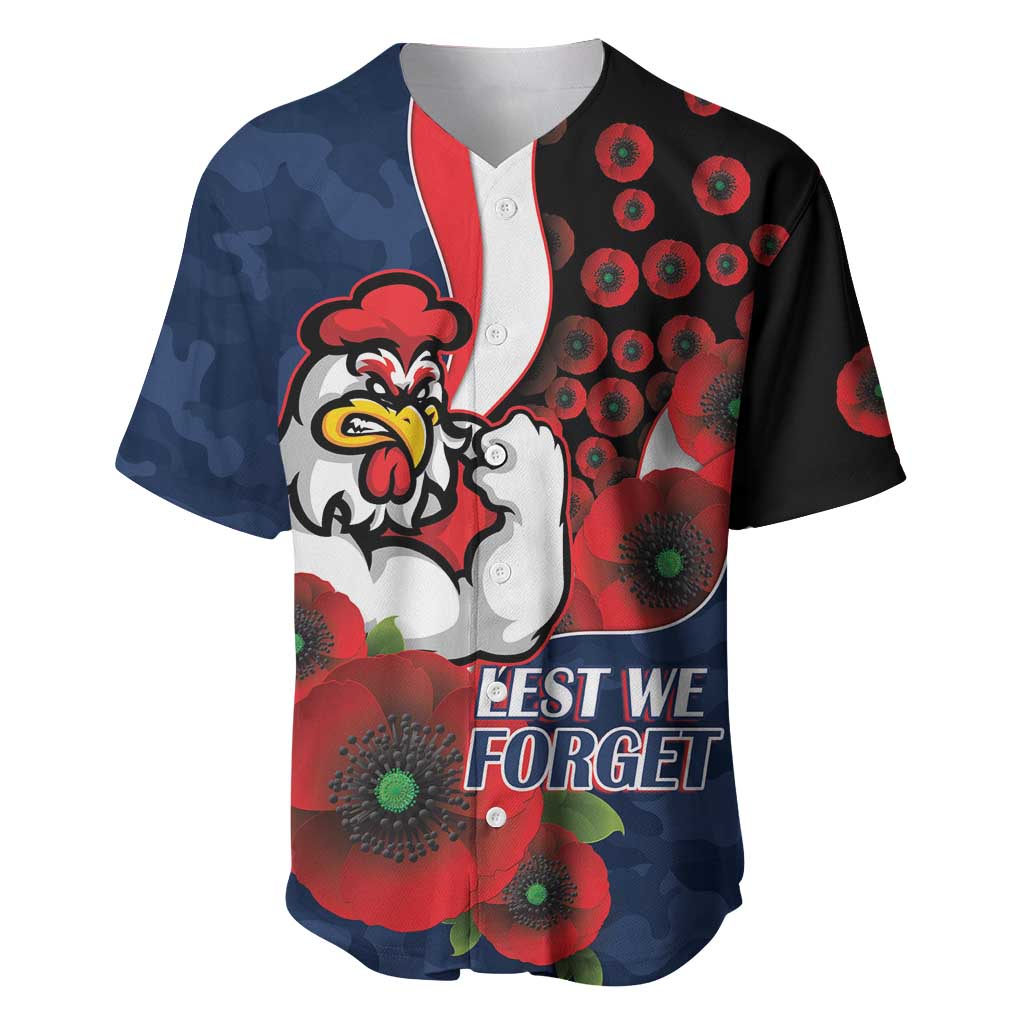 Sydney Roosters ANZAC Personalised Baseball Jersey Lest We Forget Poppy Camo
