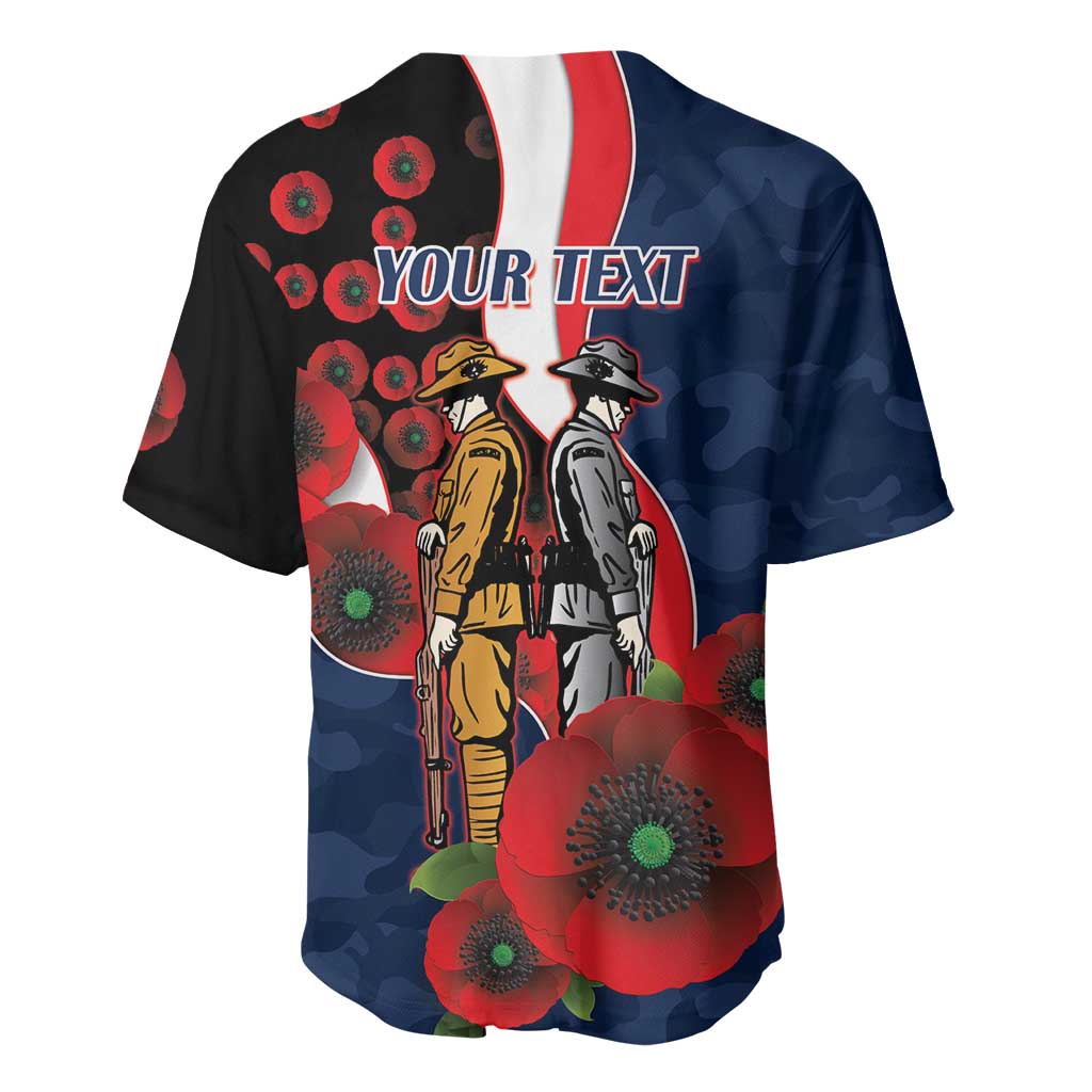 Sydney Roosters ANZAC Personalised Baseball Jersey Lest We Forget Poppy Camo