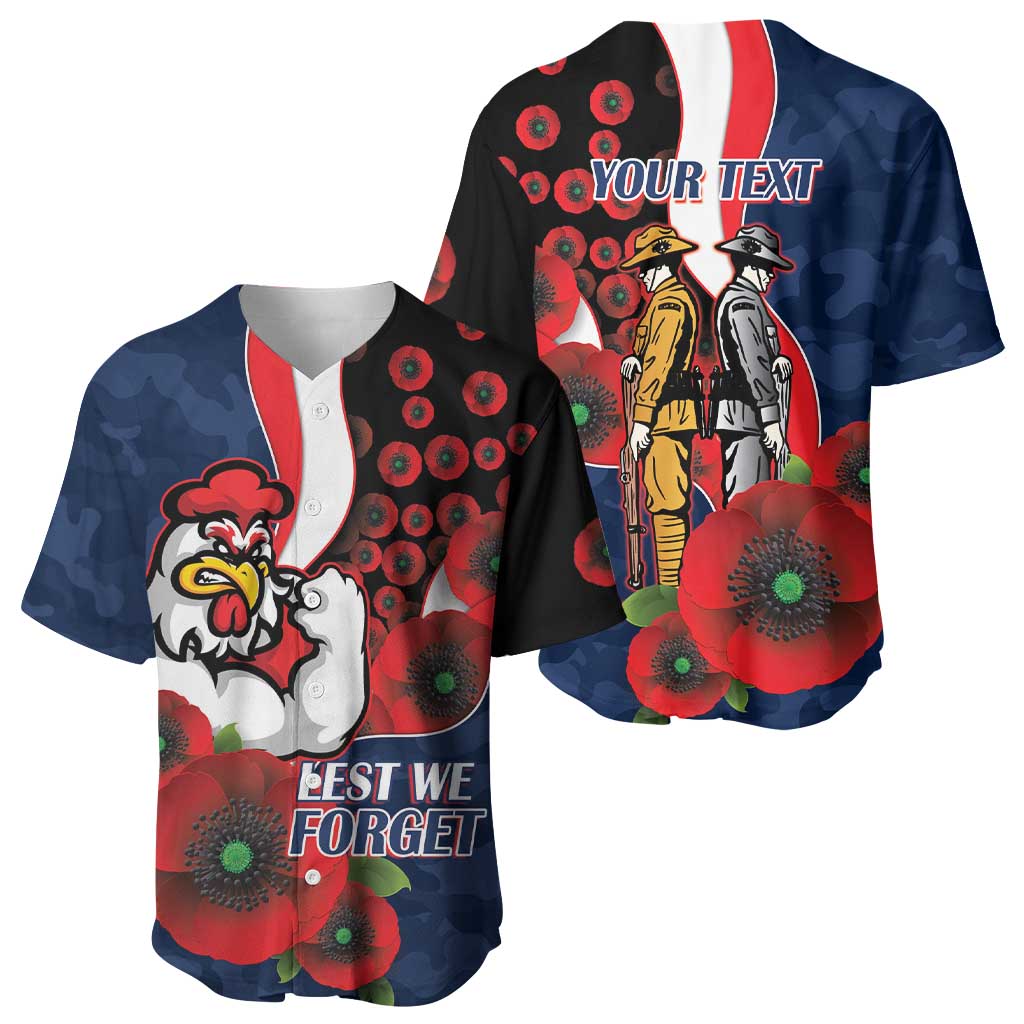 Sydney Roosters ANZAC Personalised Baseball Jersey Lest We Forget Poppy Camo