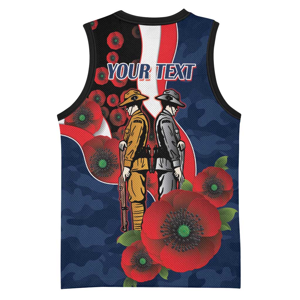 Sydney Roosters ANZAC Personalised Basketball Jersey Lest We Forget Poppy Camo