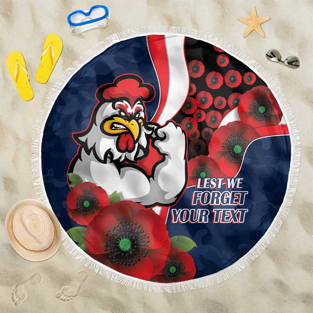 Sydney Roosters ANZAC Personalised Beach Blanket Lest We Forget Poppy Camo
