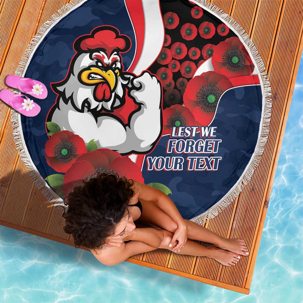 Sydney Roosters ANZAC Personalised Beach Blanket Lest We Forget Poppy Camo