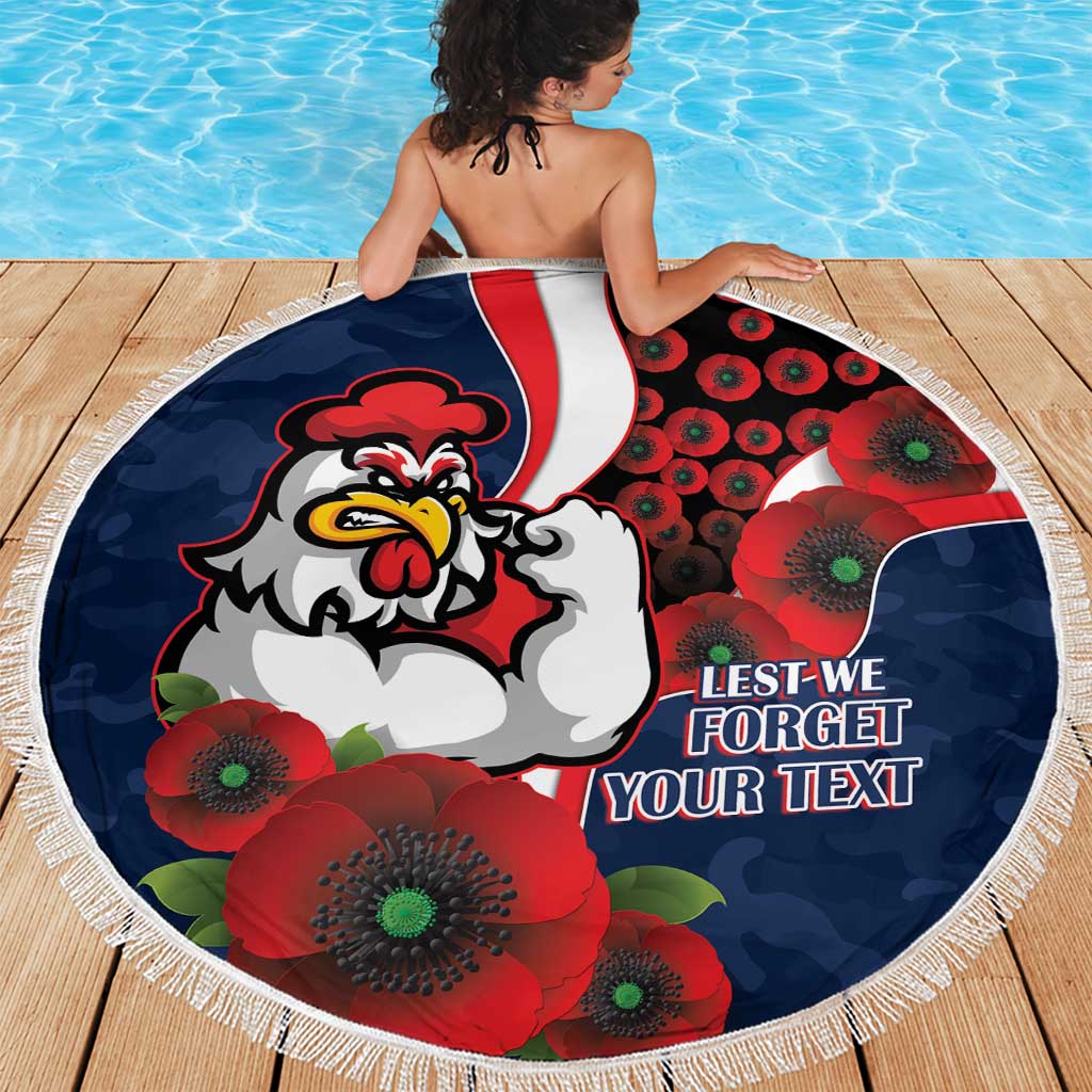 Sydney Roosters ANZAC Personalised Beach Blanket Lest We Forget Poppy Camo