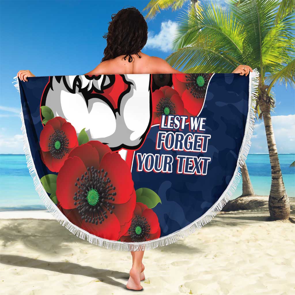 Sydney Roosters ANZAC Personalised Beach Blanket Lest We Forget Poppy Camo