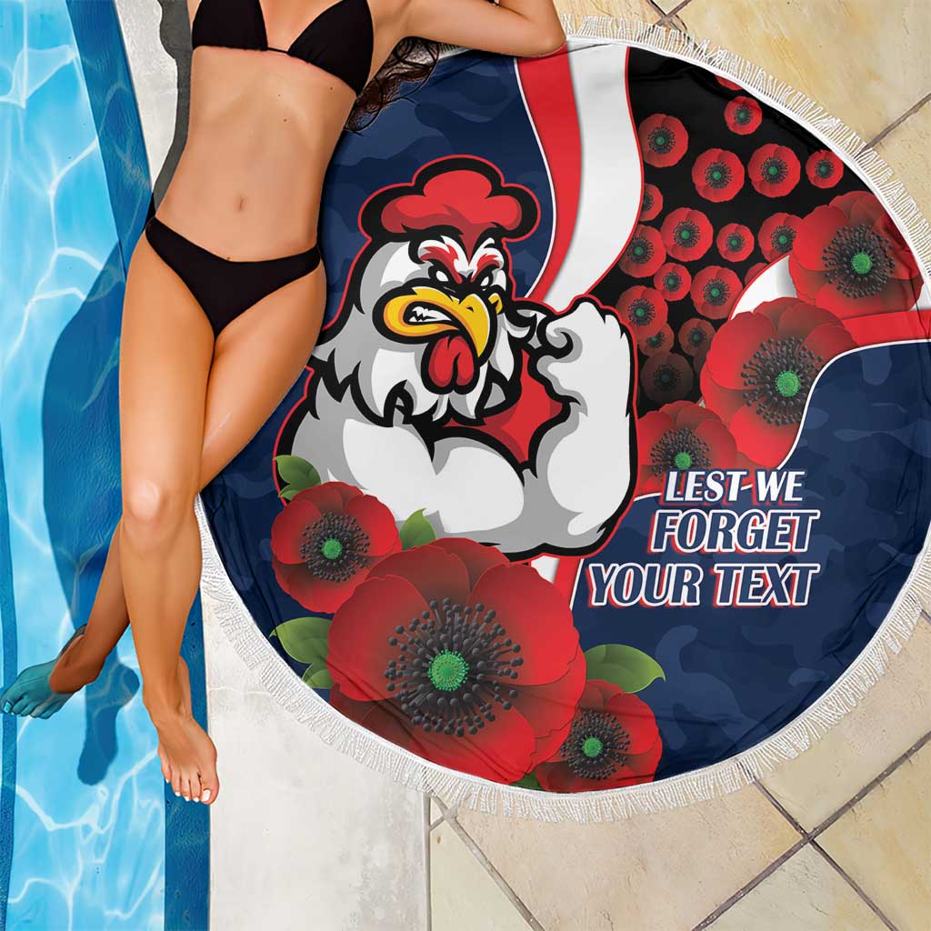 Sydney Roosters ANZAC Personalised Beach Blanket Lest We Forget Poppy Camo