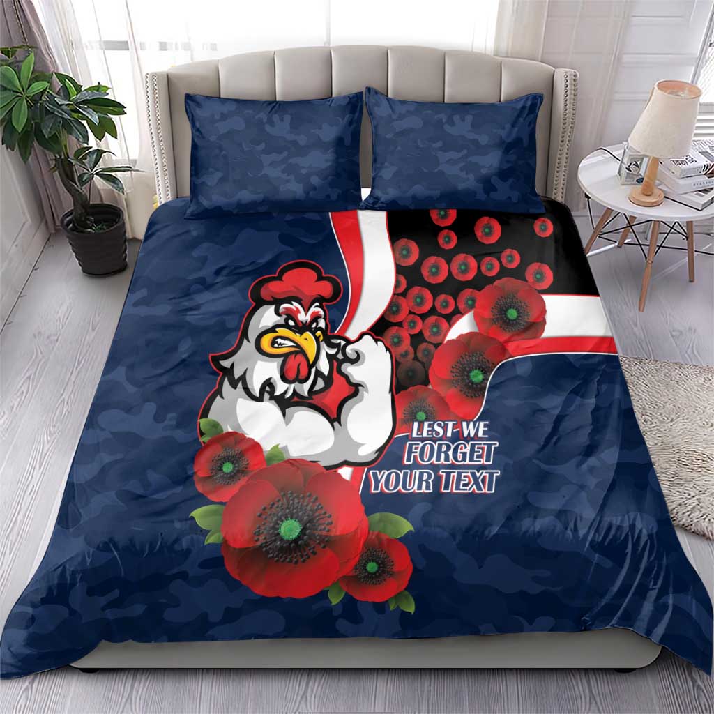 Sydney Roosters ANZAC Personalised Bedding Set Lest We Forget Poppy Camo