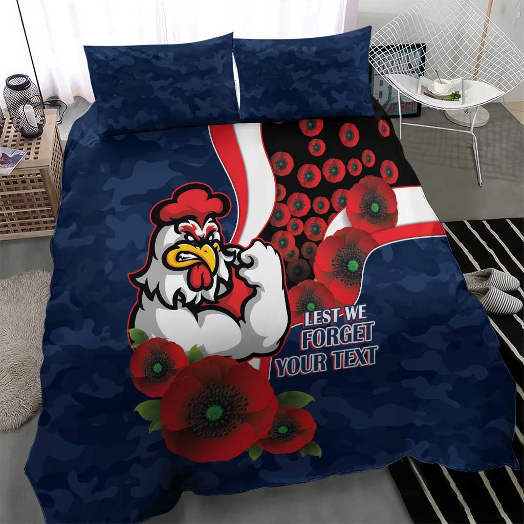 Sydney Roosters ANZAC Personalised Bedding Set Lest We Forget Poppy Camo