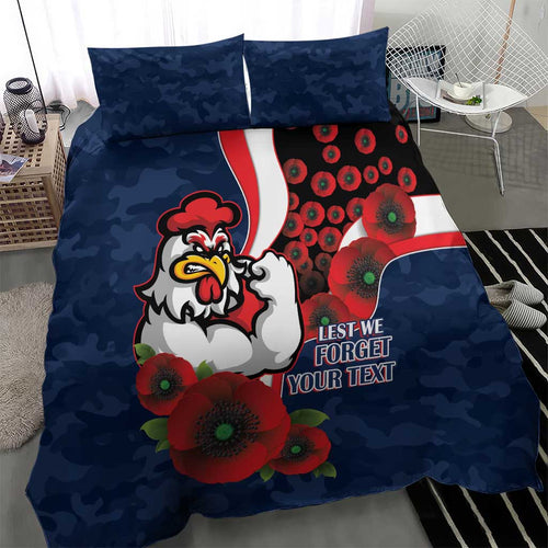 Sydney Roosters ANZAC Personalised Bedding Set Lest We Forget Poppy Camo