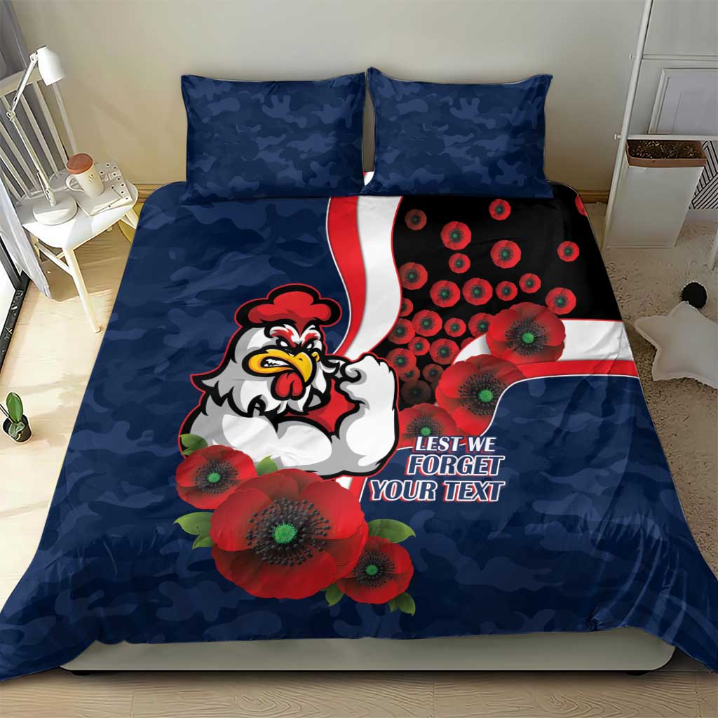 Sydney Roosters ANZAC Personalised Bedding Set Lest We Forget Poppy Camo