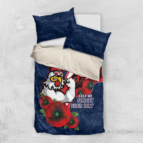 Sydney Roosters ANZAC Personalised Bedding Set Lest We Forget Poppy Camo