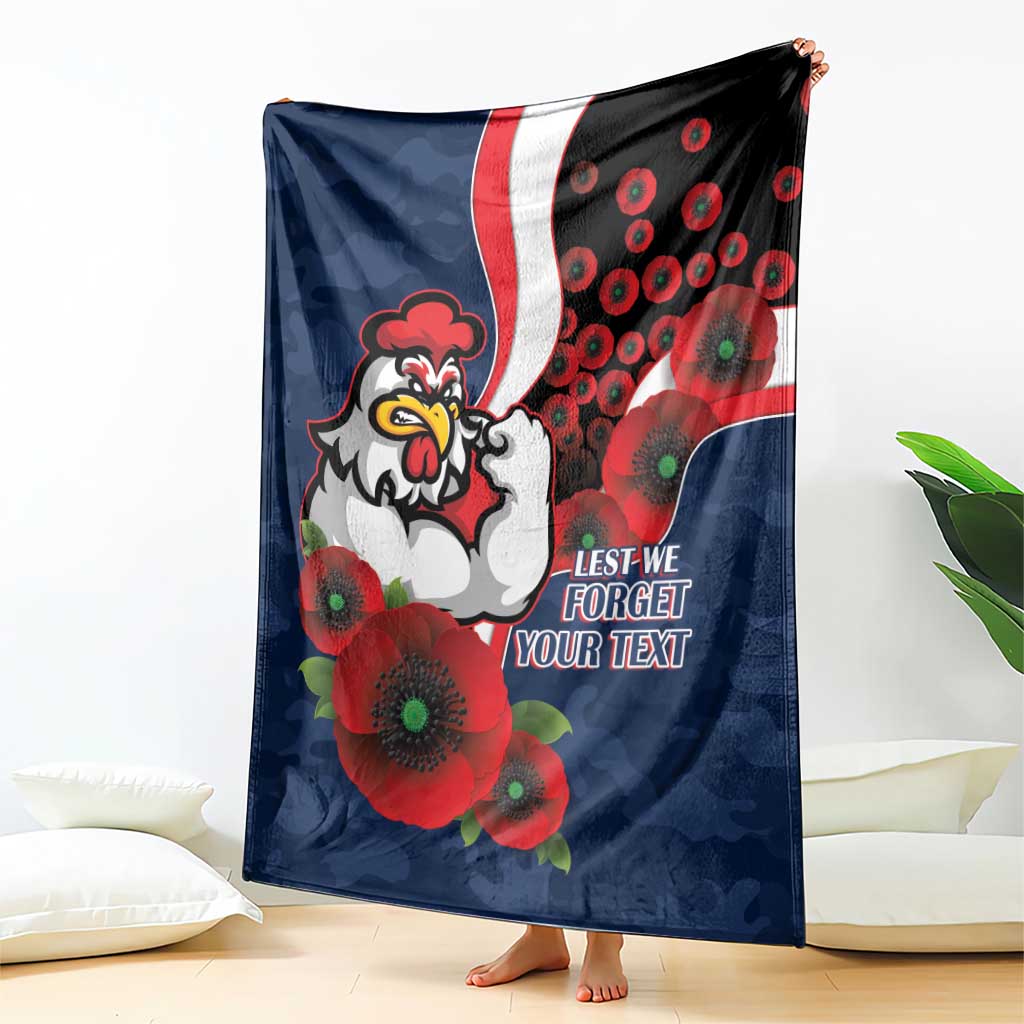 Sydney Roosters ANZAC Personalised Blanket Lest We Forget Poppy Camo