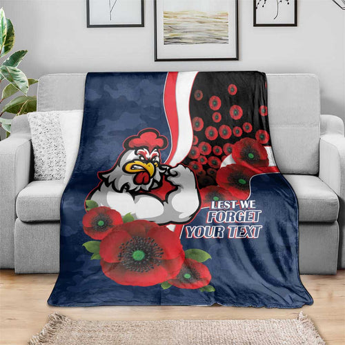Sydney Roosters ANZAC Personalised Blanket Lest We Forget Poppy Camo