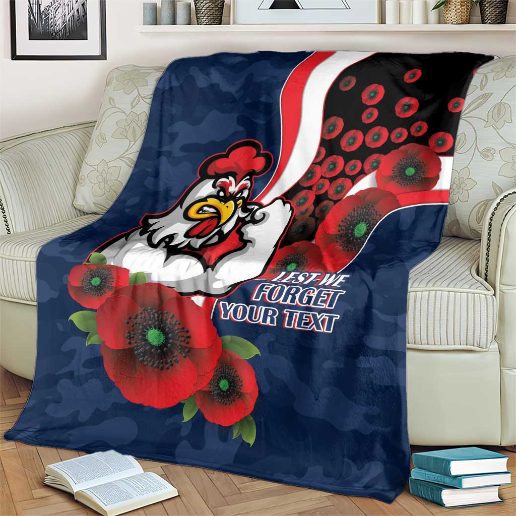 Sydney Roosters ANZAC Personalised Blanket Lest We Forget Poppy Camo