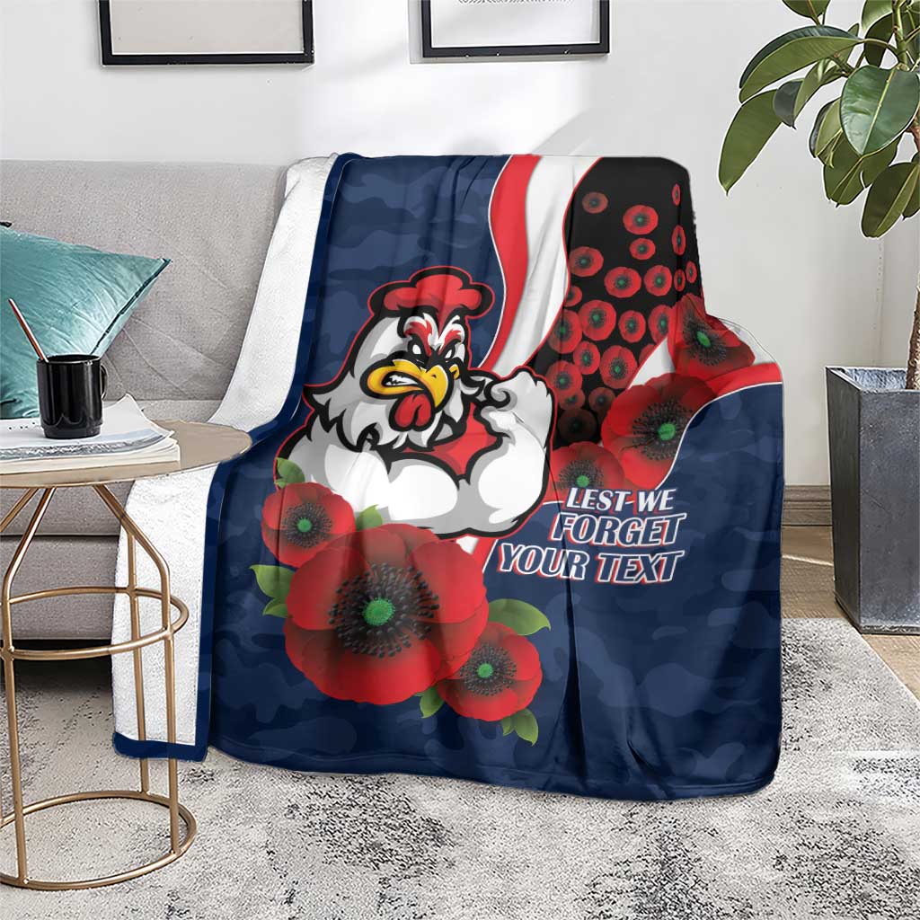 Sydney Roosters ANZAC Personalised Blanket Lest We Forget Poppy Camo
