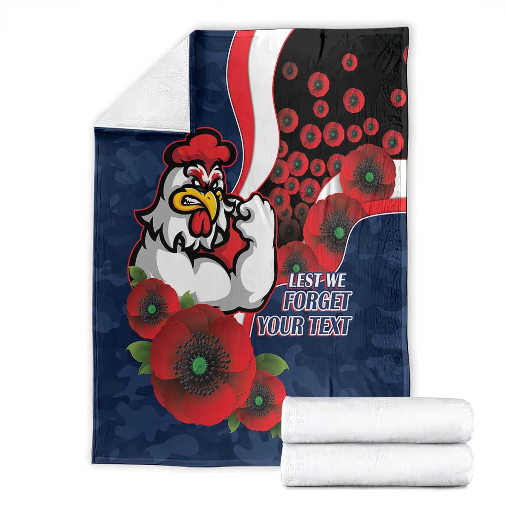 Sydney Roosters ANZAC Personalised Blanket Lest We Forget Poppy Camo