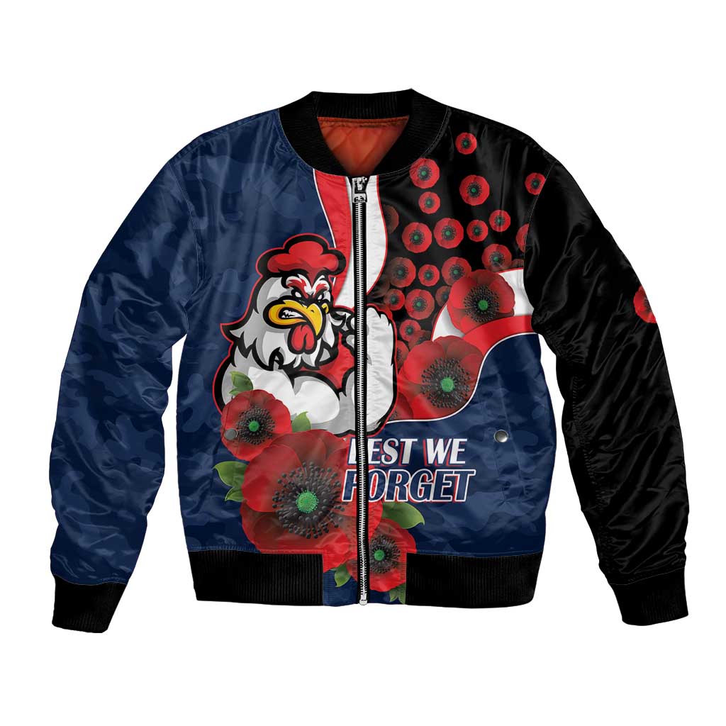 Sydney Roosters ANZAC Personalised Bomber Jacket Lest We Forget Poppy Camo