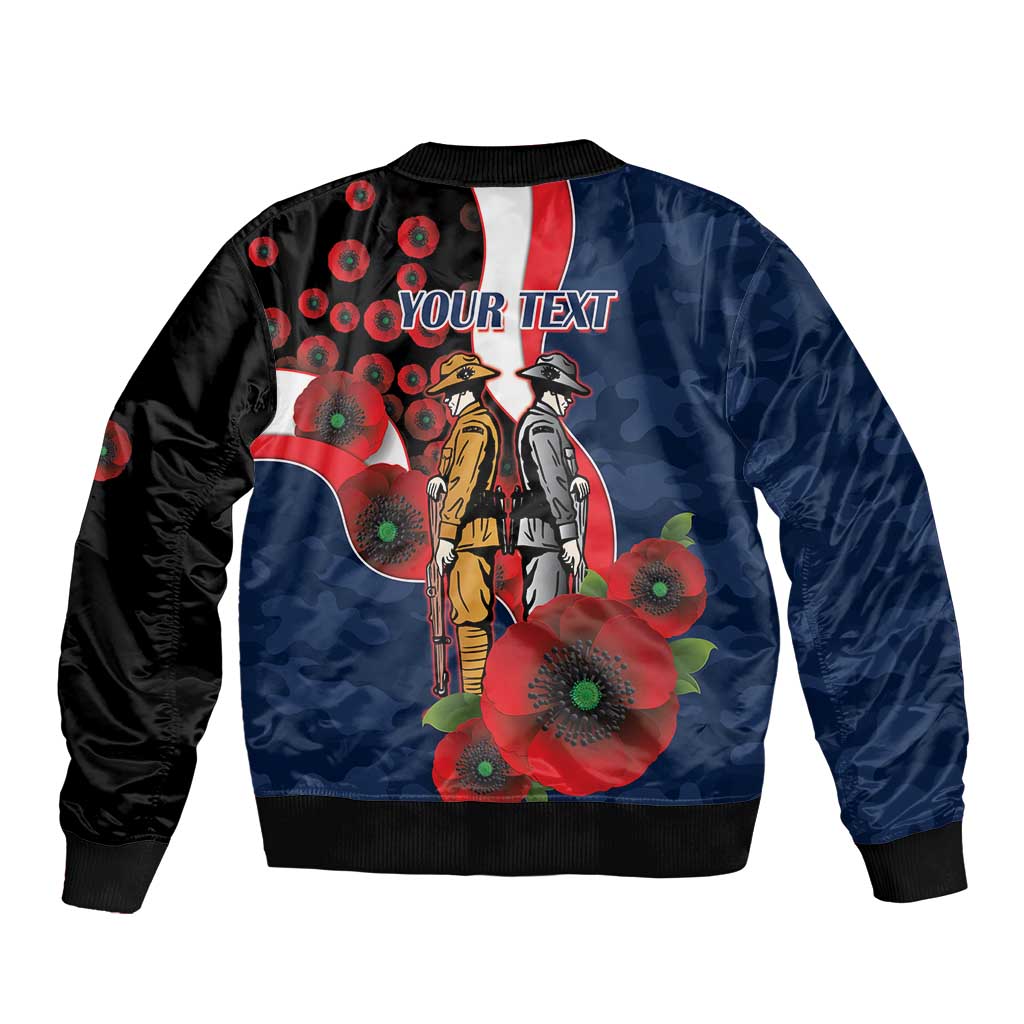 Sydney Roosters ANZAC Personalised Bomber Jacket Lest We Forget Poppy Camo