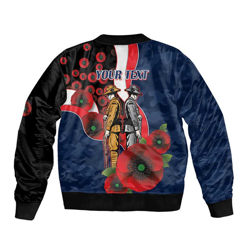 Sydney Roosters ANZAC Personalised Bomber Jacket Lest We Forget Poppy Camo