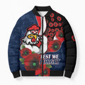 Sydney Roosters ANZAC Personalised Bomber Puffer Jacket Lest We Forget Poppy Camo