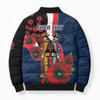 Sydney Roosters ANZAC Personalised Bomber Puffer Jacket Lest We Forget Poppy Camo
