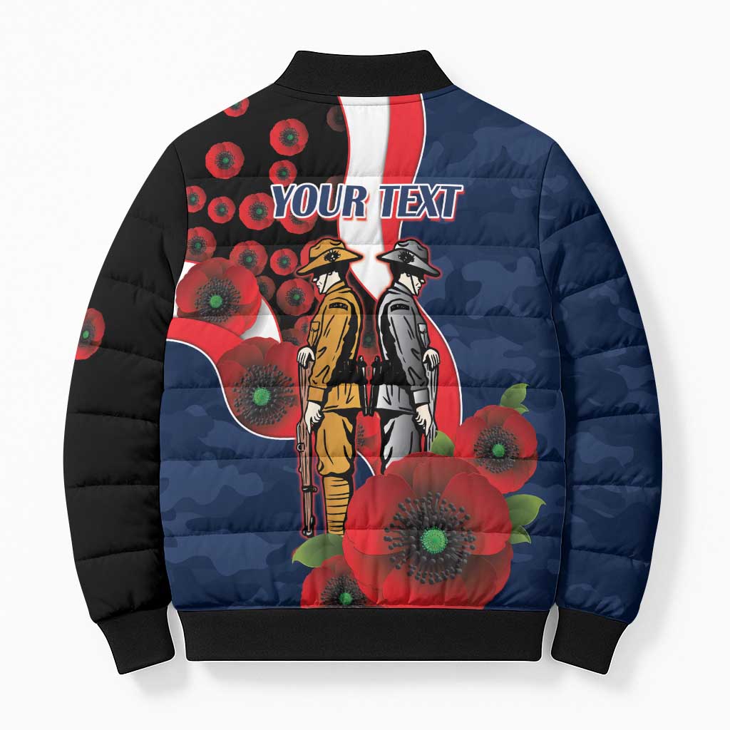 Sydney Roosters ANZAC Personalised Bomber Puffer Jacket Lest We Forget Poppy Camo