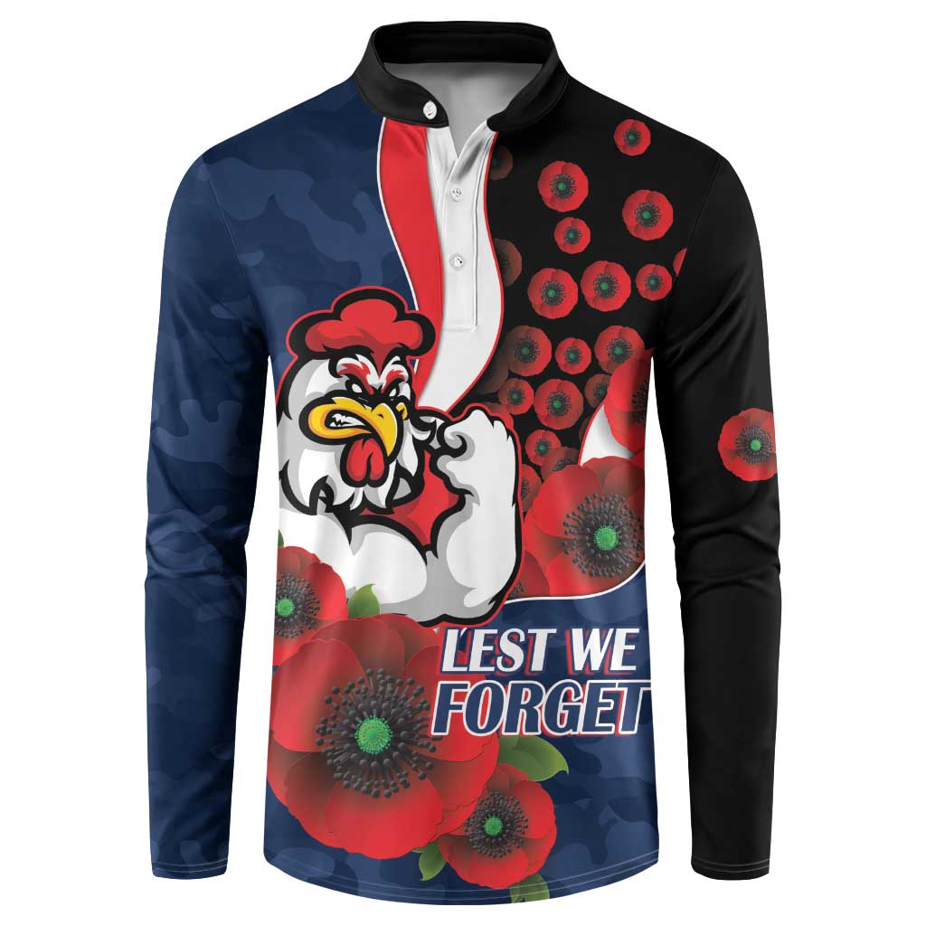 Sydney Roosters ANZAC Personalised Button Sweatshirt Lest We Forget Poppy Camo