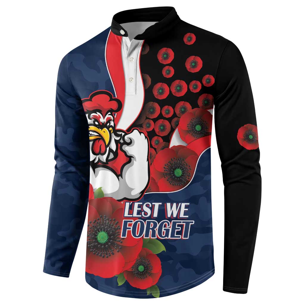 Sydney Roosters ANZAC Personalised Button Sweatshirt Lest We Forget Poppy Camo