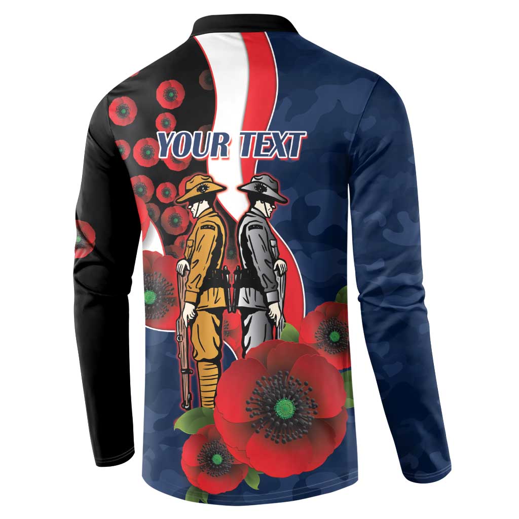 Sydney Roosters ANZAC Personalised Button Sweatshirt Lest We Forget Poppy Camo