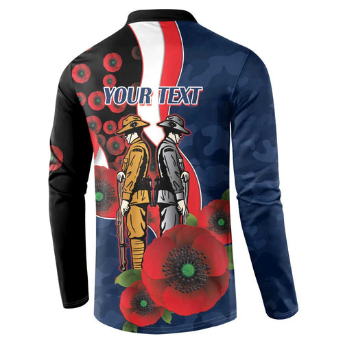 Sydney Roosters ANZAC Personalised Button Sweatshirt Lest We Forget Poppy Camo