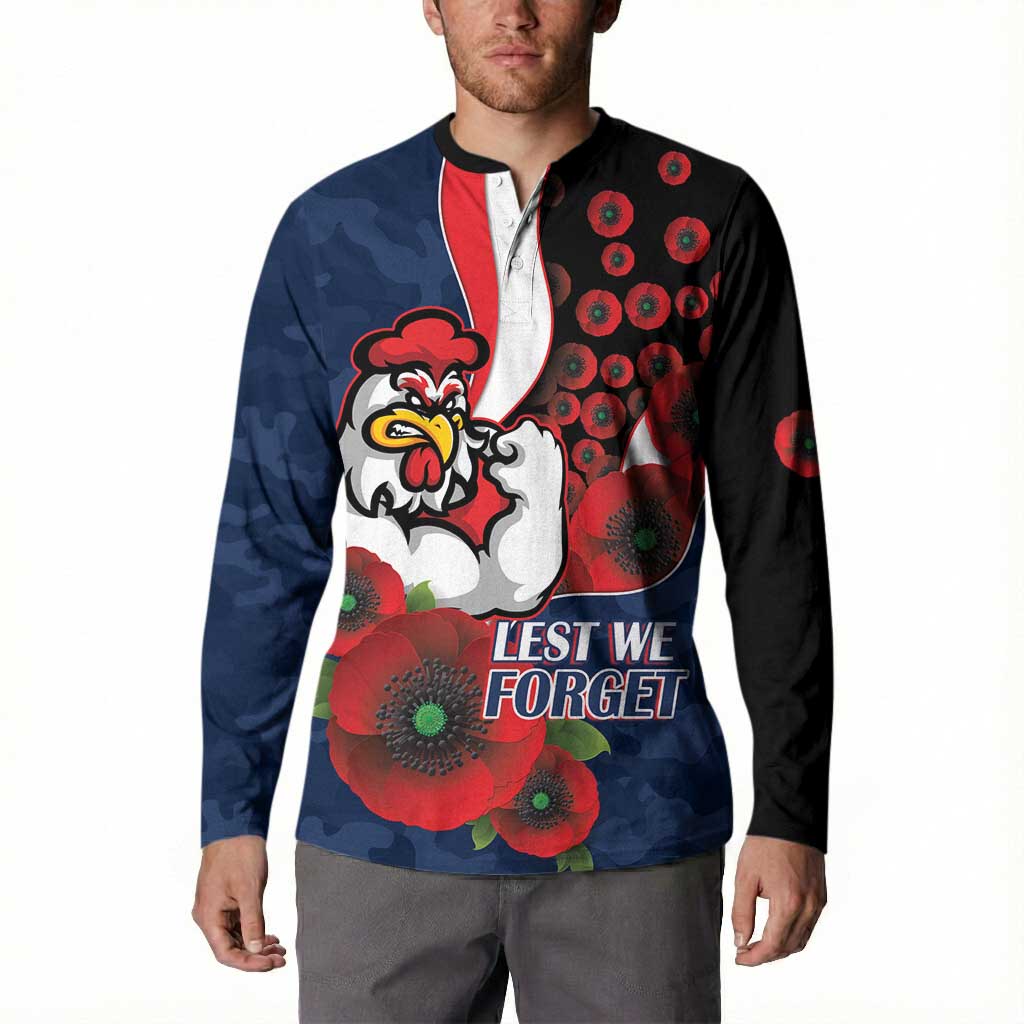Sydney Roosters ANZAC Personalised Button Sweatshirt Lest We Forget Poppy Camo