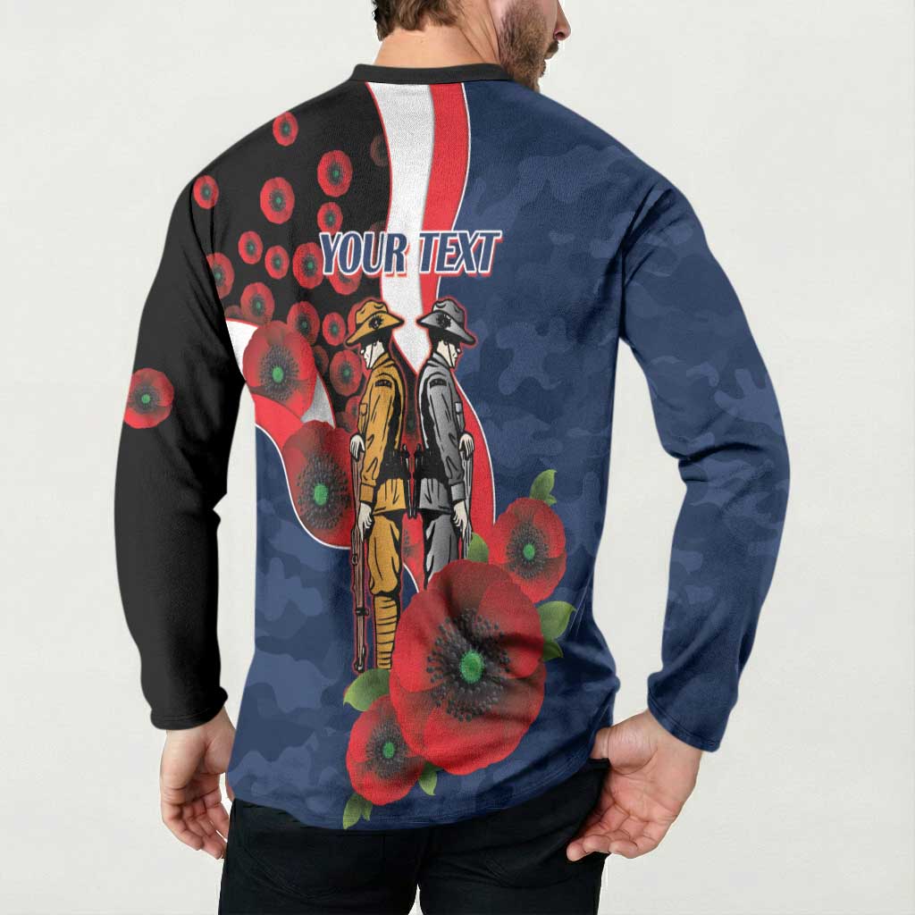 Sydney Roosters ANZAC Personalised Button Sweatshirt Lest We Forget Poppy Camo