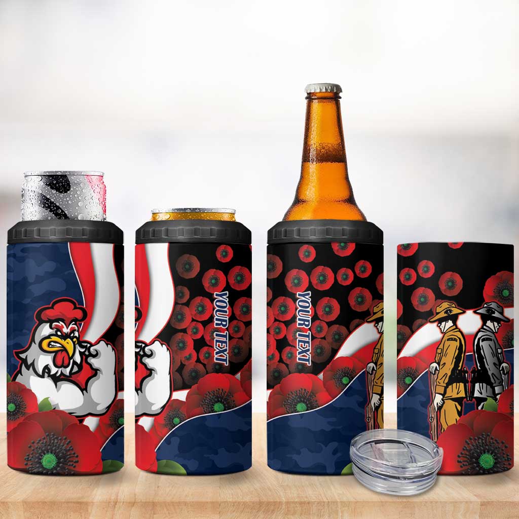 Sydney Roosters ANZAC Personalised 4 in 1 Can Cooler Tumbler Lest We Forget Poppy Camo