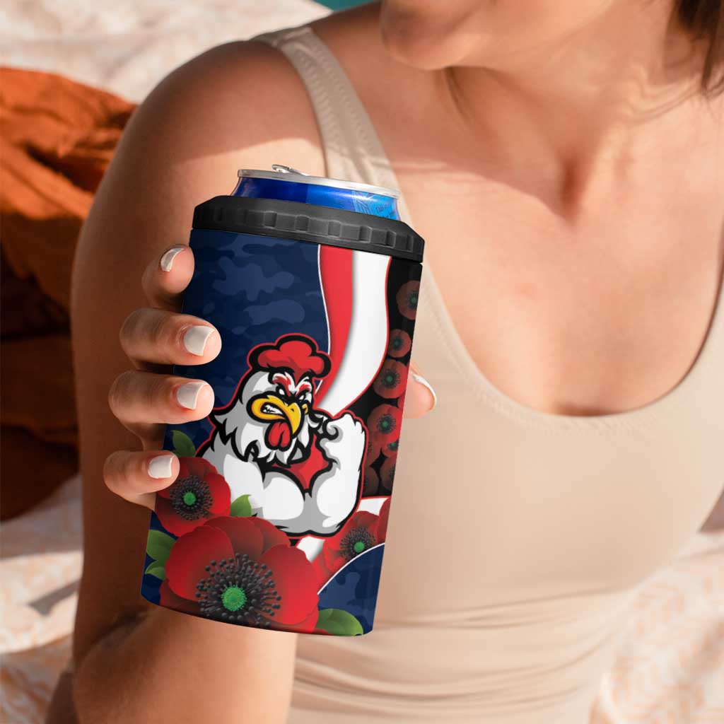 Sydney Roosters ANZAC Personalised 4 in 1 Can Cooler Tumbler Lest We Forget Poppy Camo