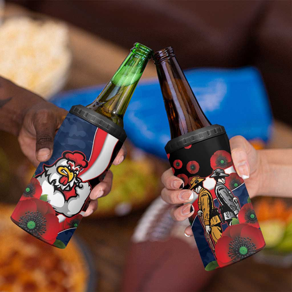 Sydney Roosters ANZAC Personalised 4 in 1 Can Cooler Tumbler Lest We Forget Poppy Camo