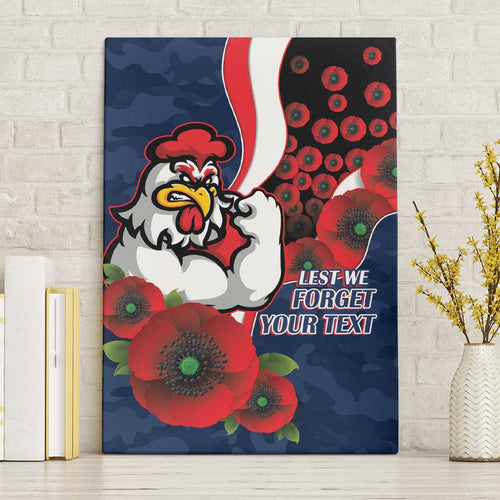 Sydney Roosters ANZAC Personalised Canvas Wall Art Lest We Forget Poppy Camo